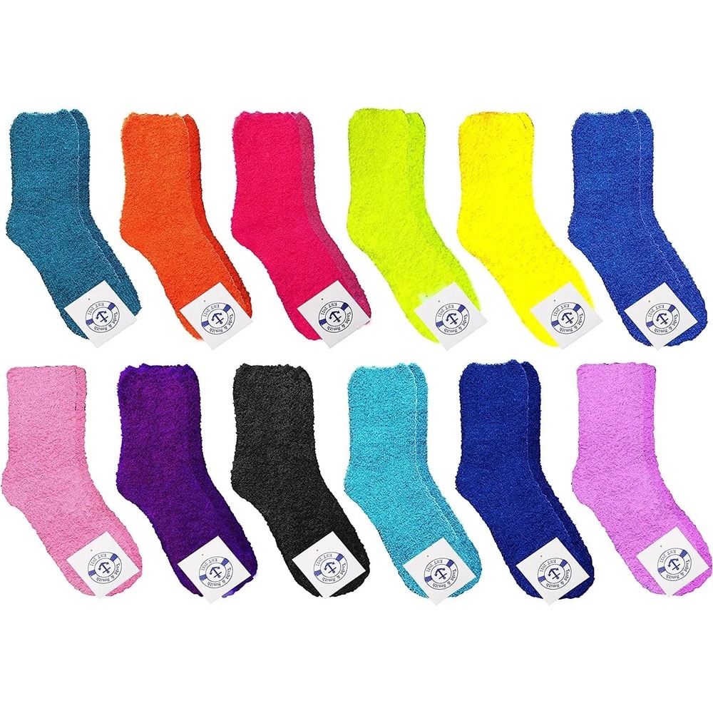 Yacht & Smith Womens 12 Pair Fuzzy Socks Neon Multi Color Cozy Crew